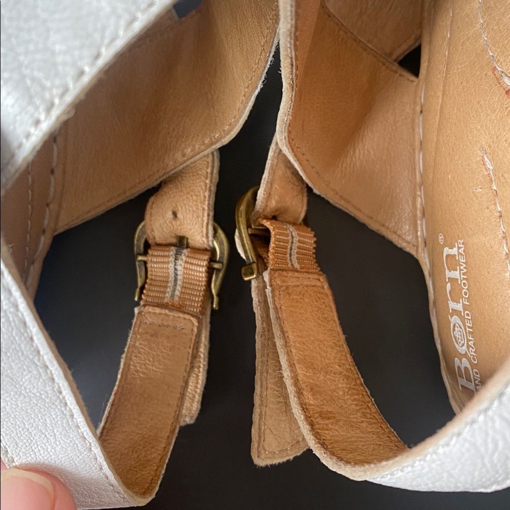 Born White Leather Cork Wedge Sandals - Picture 14 of 16